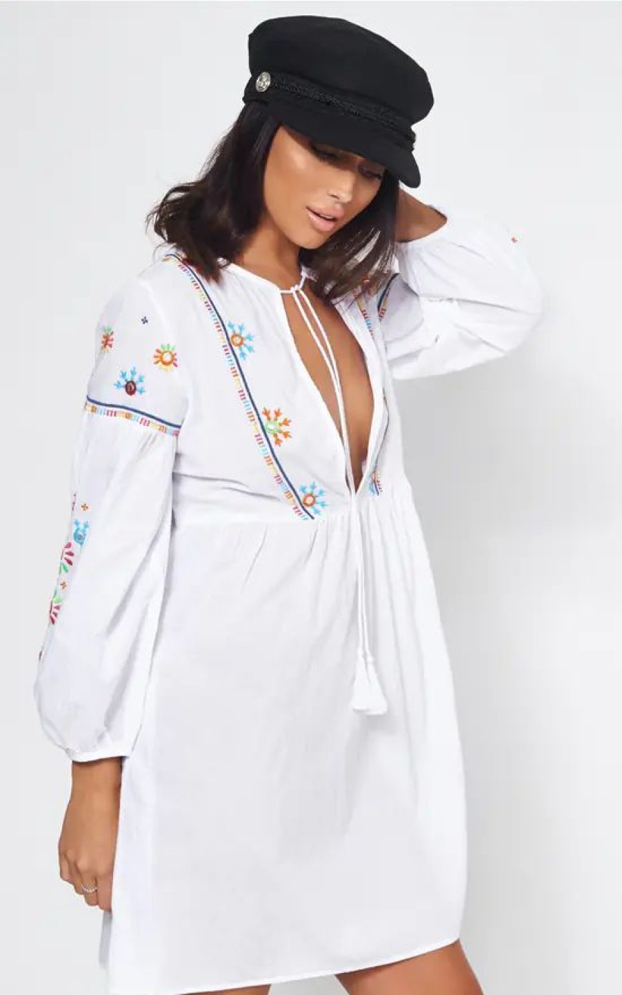 Dresses * | Best Reviews Of The Fashion Bible White Embroidered Smock Dress