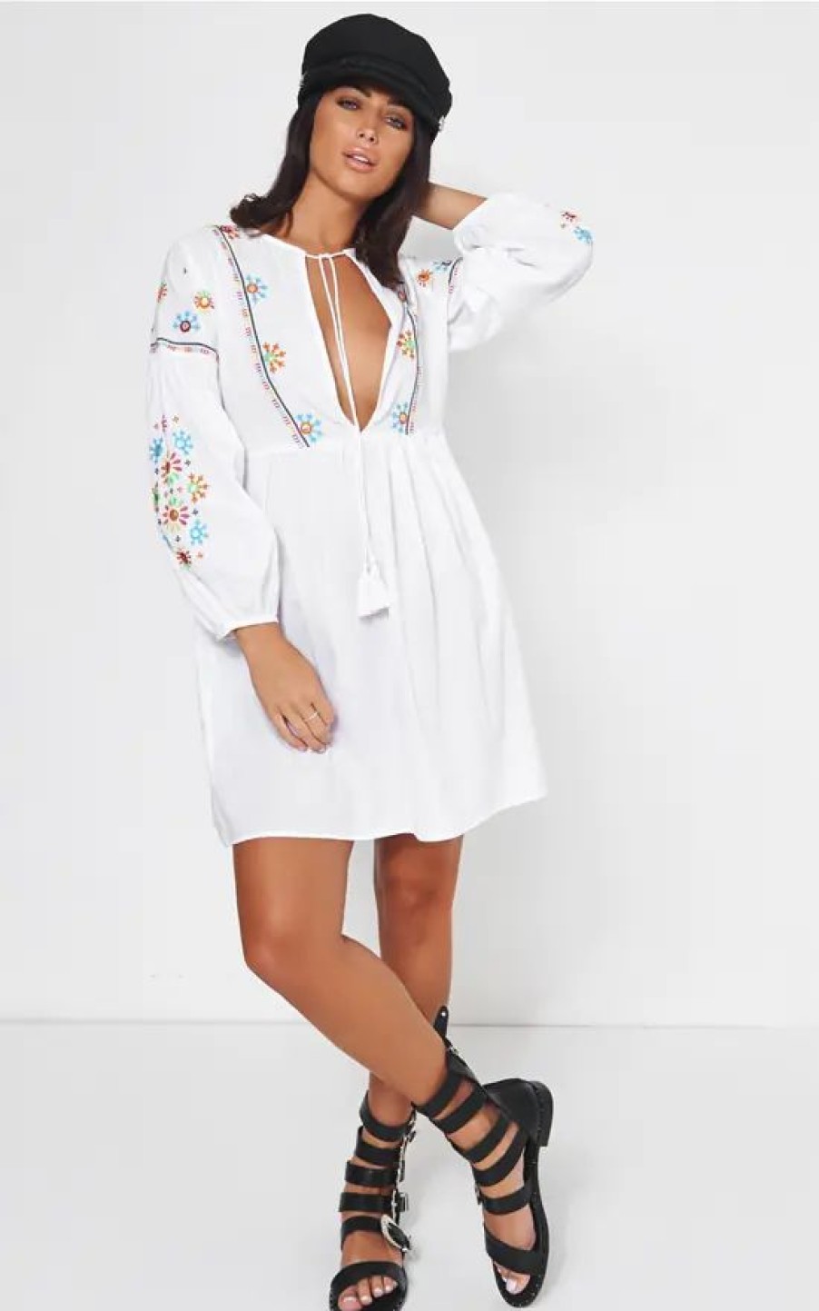 Dresses * | Best Reviews Of The Fashion Bible White Embroidered Smock Dress