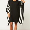 Dresses * | Promo Hoxton Gal Wide Sleeves Oversized Dress With White Stripe Detailes In Black