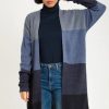 Knitwear * | Cheap Krisp Navy Colour Block Stripe Pattern Longline Cardigan