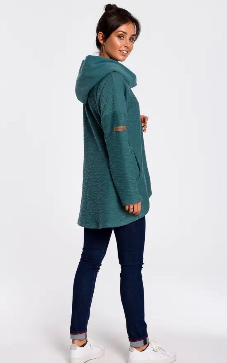 Sweaters & Hoodies * | Wholesale Moe Hoodie With Wide Collar In Dark Turquoise