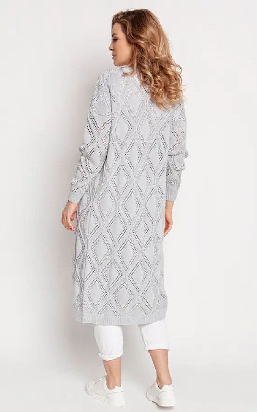 Knitwear * | Best Reviews Of Mkm Knitwear Design Long Open Front Cardigan In Grey