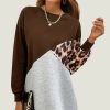 Dresses * | Buy Fs Collection Leopard Print Relaxed Colour Block Top Dress In Brown & Grey