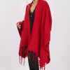 Knitwear * | Coupon Boutique Store Red Knitwear Tassels Poncho One Size Fit (10 18)