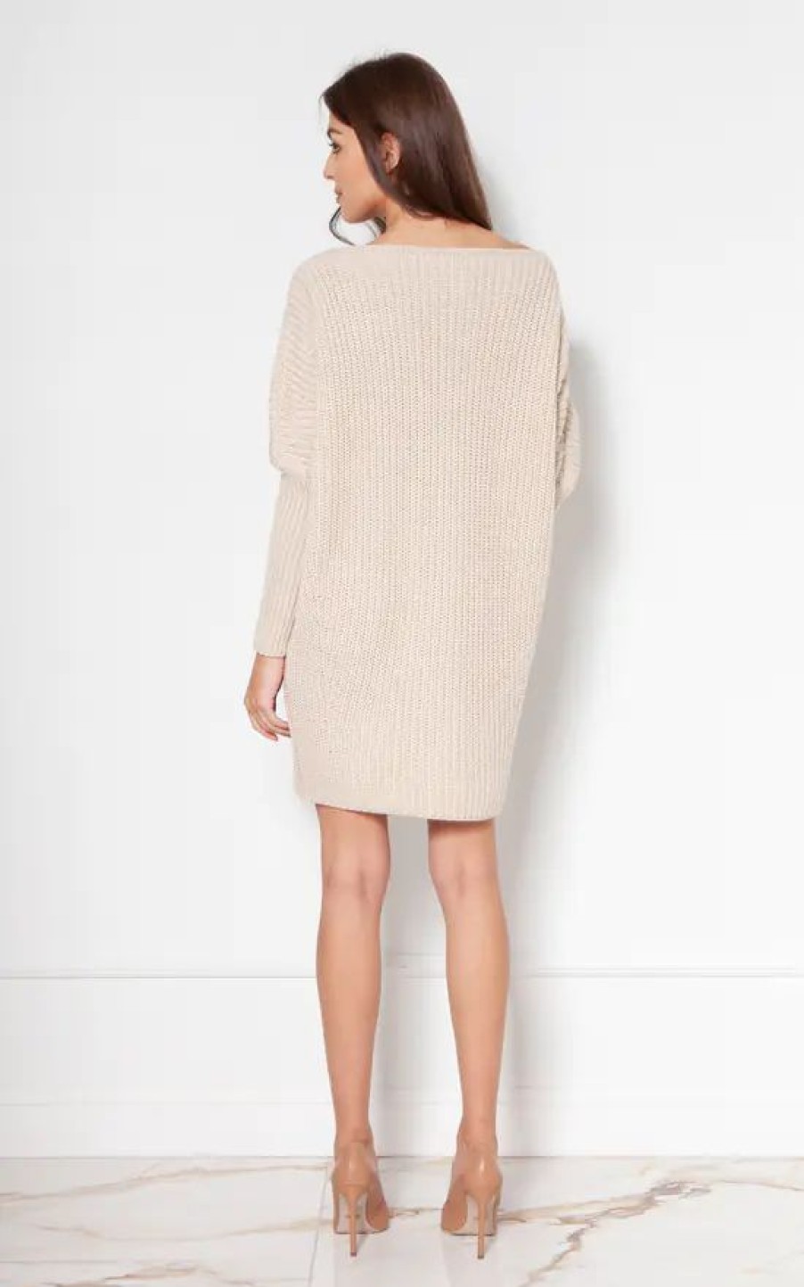 Dresses * | Best Reviews Of Lanti Oversized Mini Knitted Dress In Beige