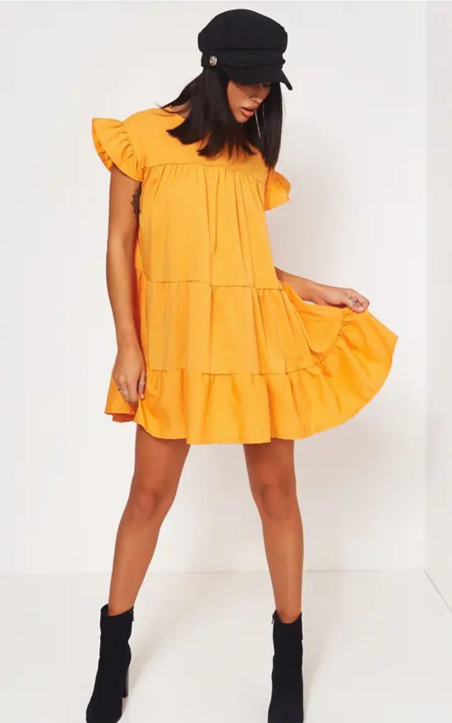 Dresses * | Wholesale The Fashion Bible Luca Petite Orange Frill Smock Dress