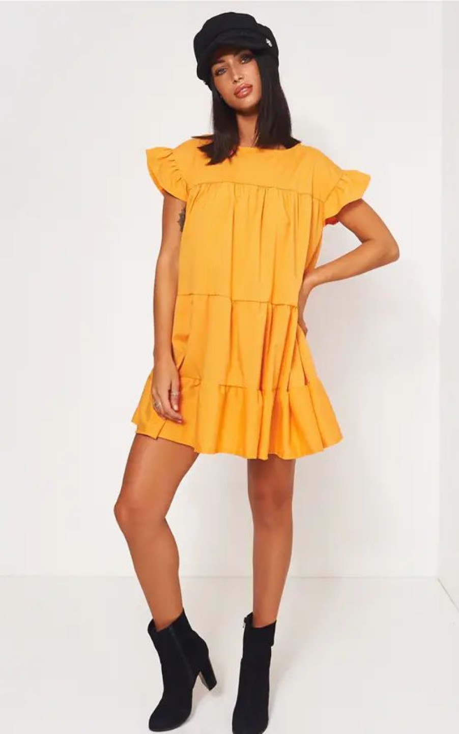 Dresses * | Wholesale The Fashion Bible Luca Petite Orange Frill Smock Dress