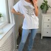 Tops * | Hot Sale Hoxton Gal Sequin Flash Top Relaxed Fit In White