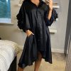 Tops * | Flash Sale Cy Boutique Oversized Shirt Dress With Floral Sleeves In Black