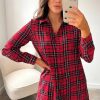 Tops * | Buy Ikrush Yasmin Longline Checked Shirt In Red