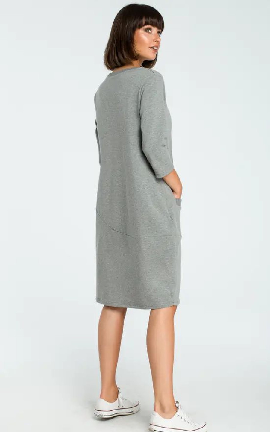 Dresses * | Cheap Moe Grey 3/4 Sleeve Oversized Midi Dress