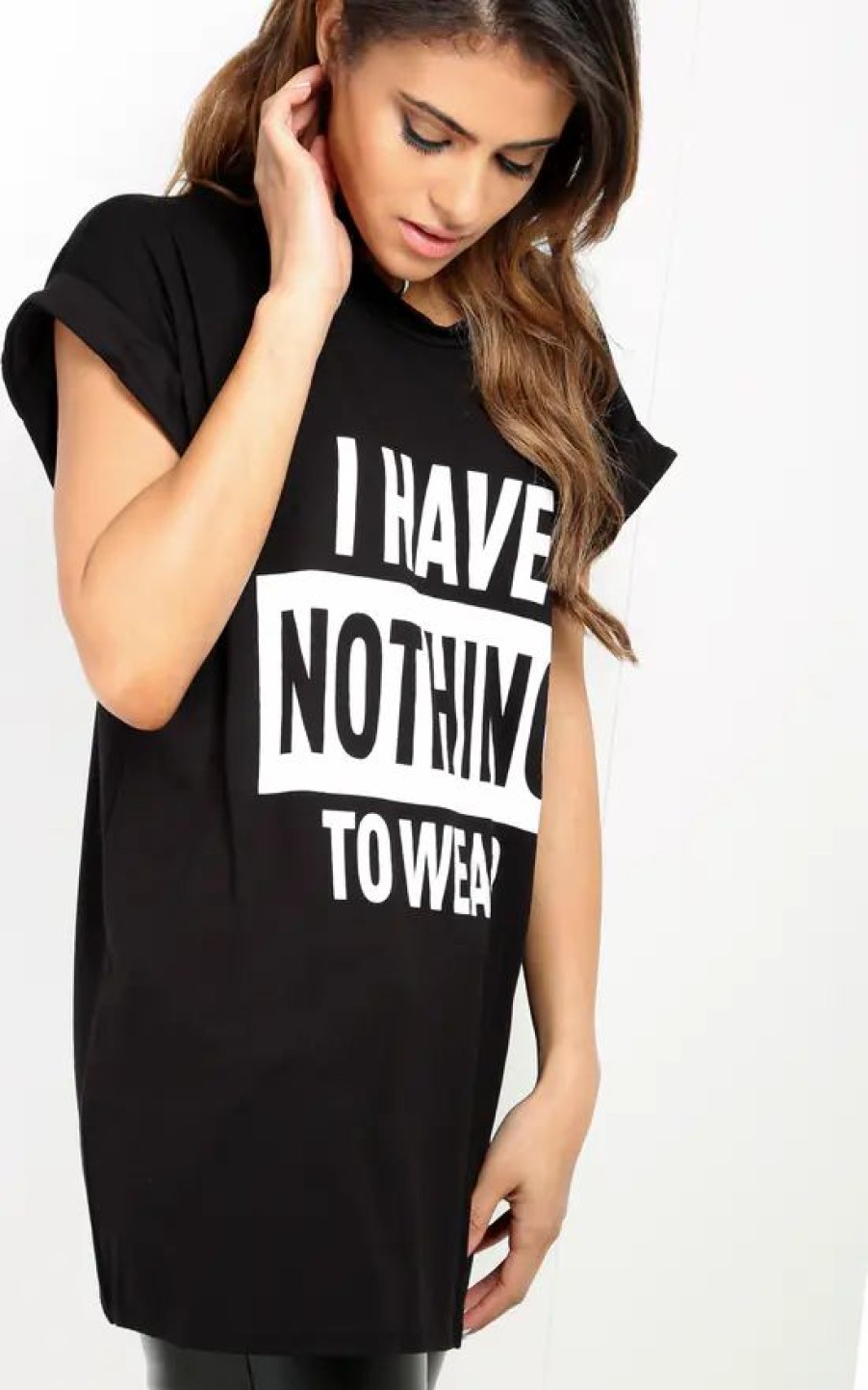 Tops * | Coupon Oops Fashion Oversized Slogan Print T Shirt In Black