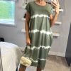 Dresses * | Wholesale Belle Love Italy 2 Pocket Cap Sleeve Midi Tie Dye Casual Dress Khaki