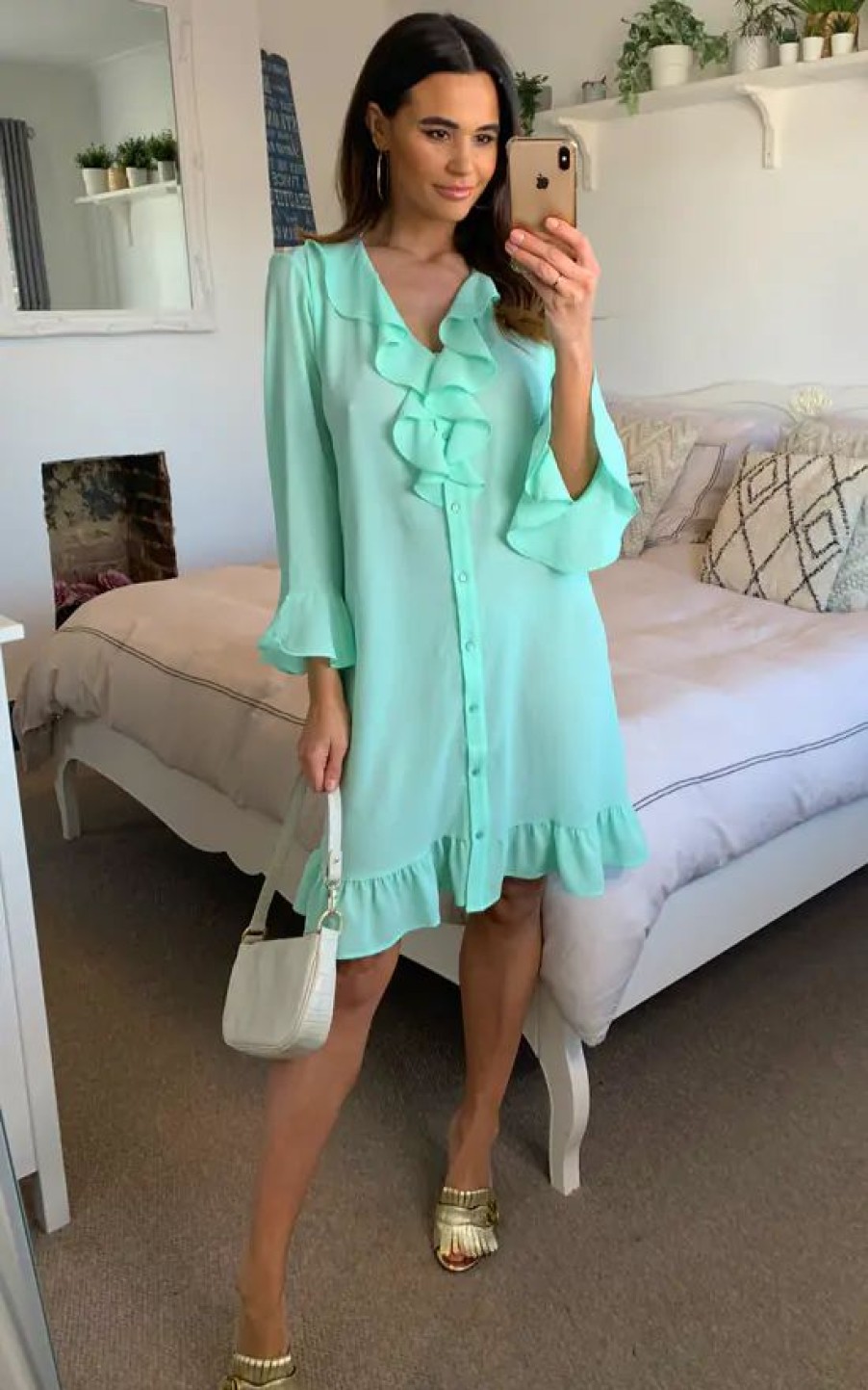 Dresses * | Cheapest Hoxton Gal Oversized Frilled Dress In Mint Green