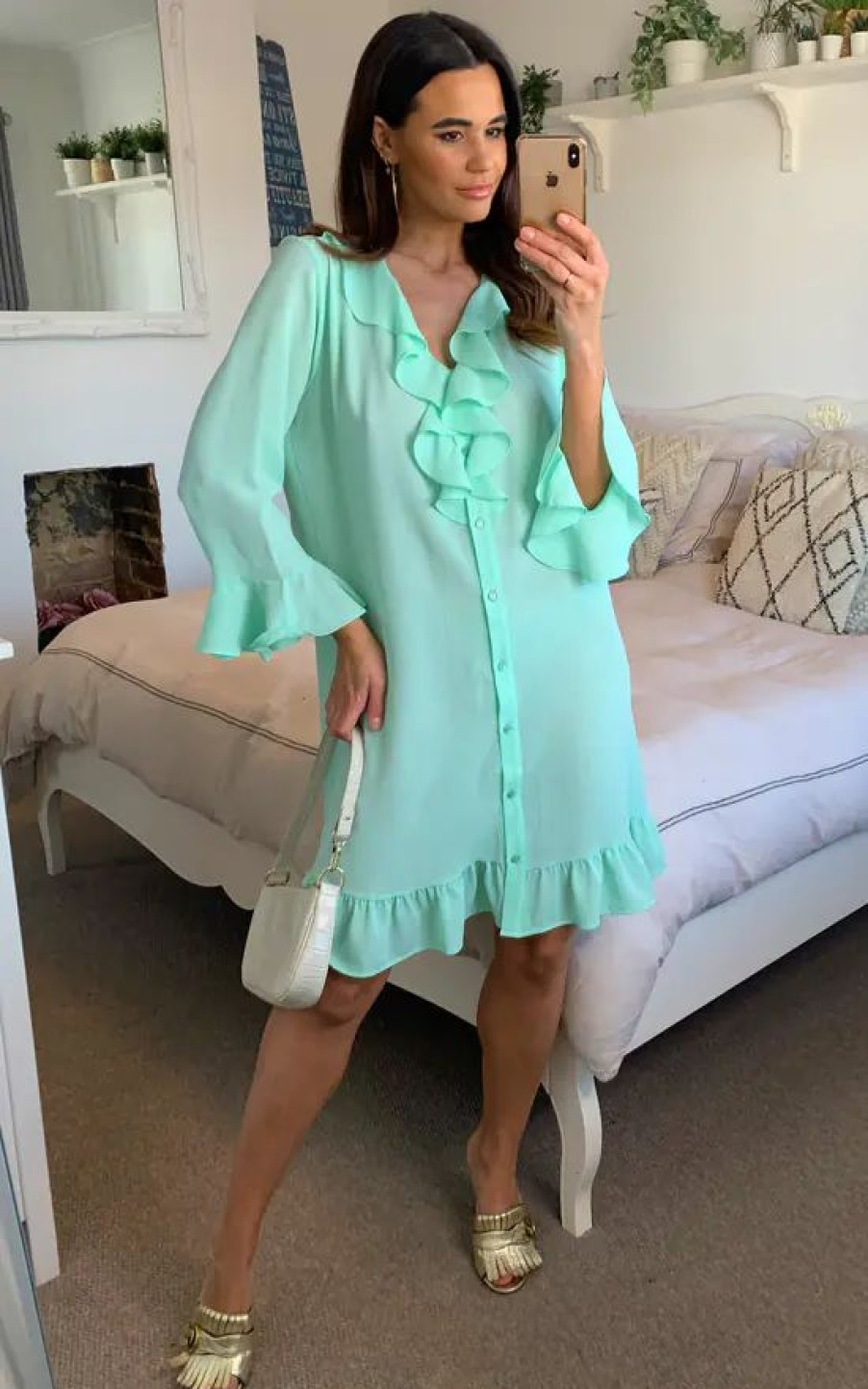 Dresses * | Cheapest Hoxton Gal Oversized Frilled Dress In Mint Green