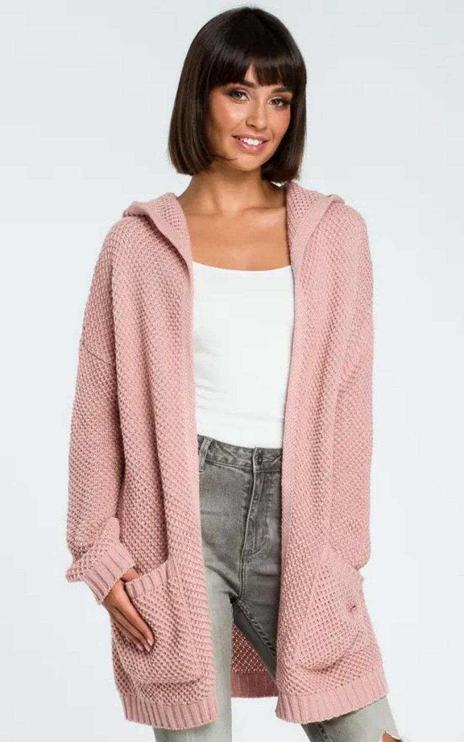 Knitwear * | Buy Moe Pink Open Hooded Cardigan