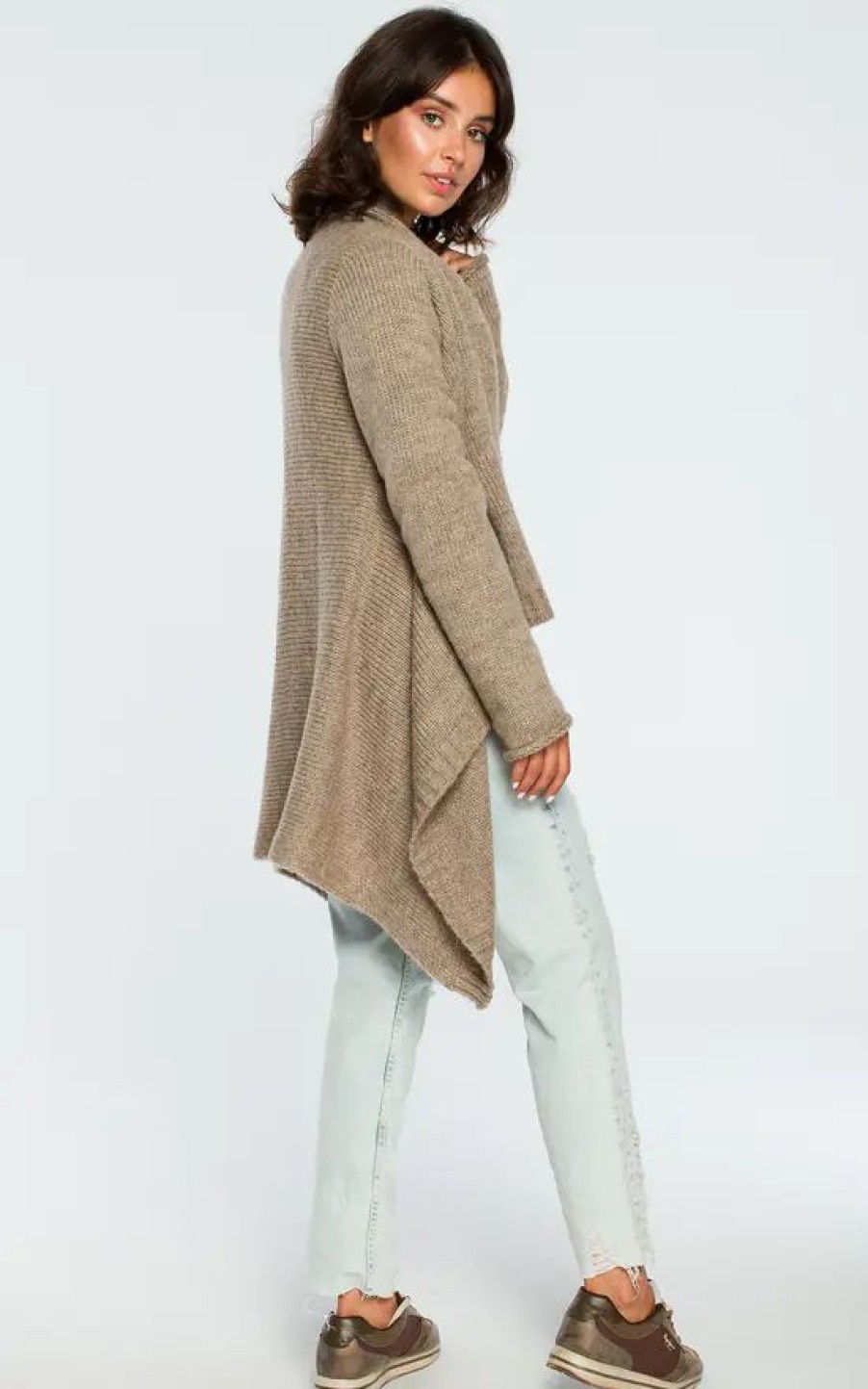 Knitwear * | Budget Moe Light Brown Waterfall Long Cardigan