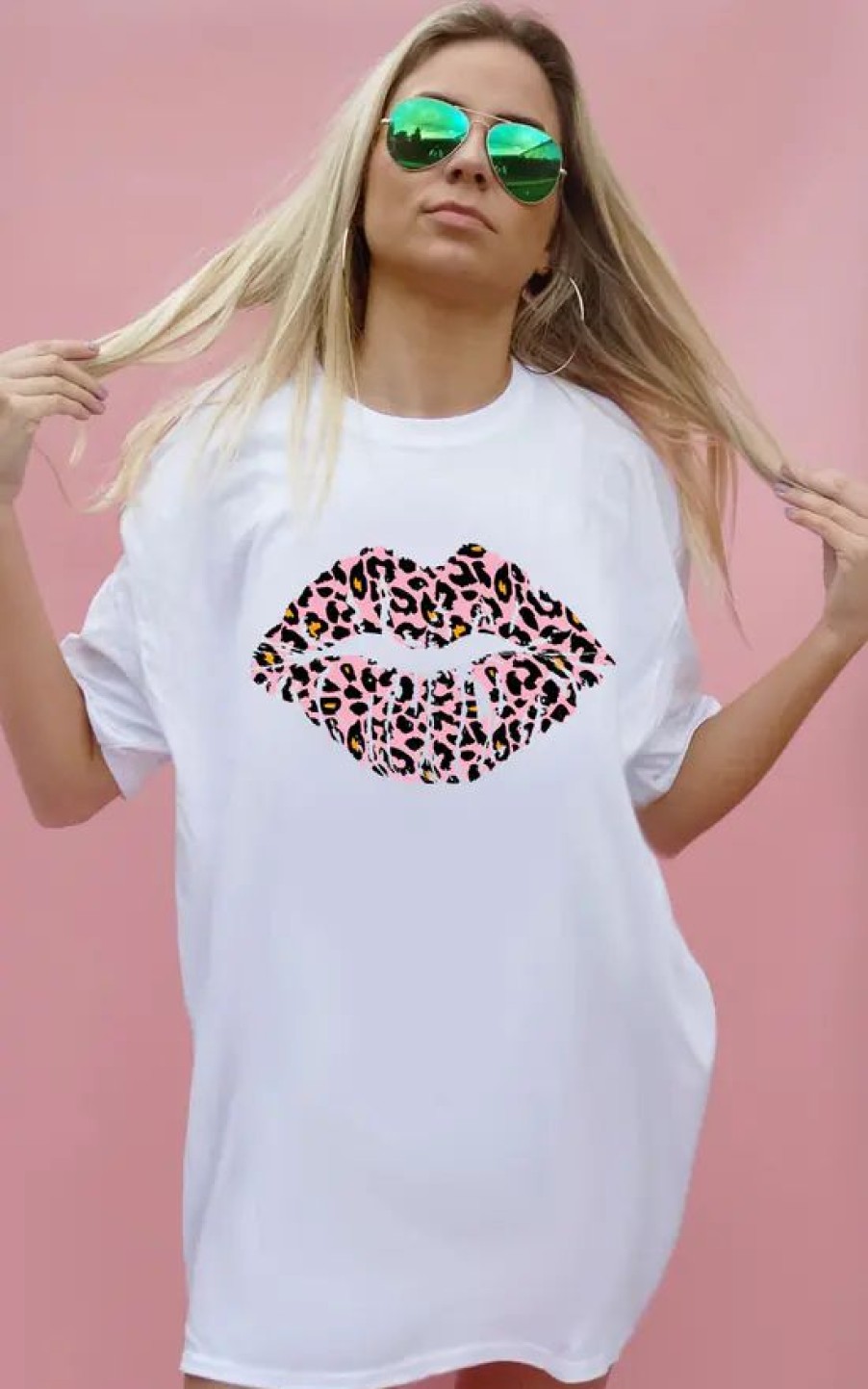 Tops * | Best Sale Sade Farrell White Tshirt With Pink & Orange Leopard Kiss