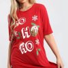 Dresses * | Best Deal Oops Fashion Evie Christmas Baggy Ho Ho Ho Pudding Oversized T Shirt Dress In Red