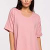 Tops * | Top 10 Moe Pink Oversized Tshirt With Embroidered Sleeve