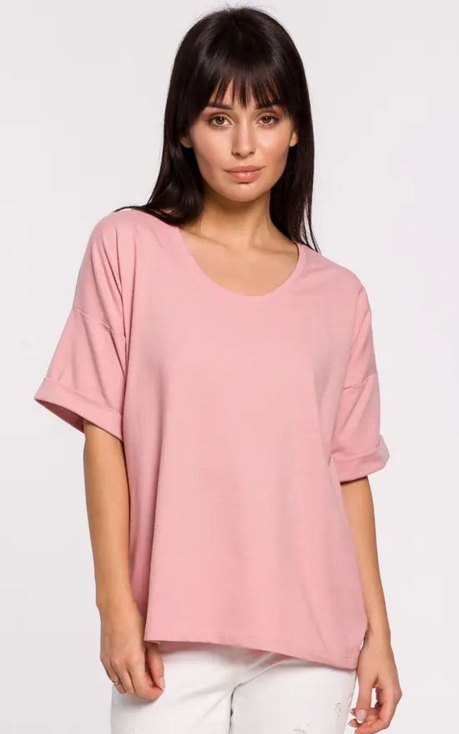 Tops * | Top 10 Moe Pink Oversized Tshirt With Embroidered Sleeve