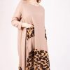 Dresses * | Buy Loes House Oversized Asymmetric Tunic In Neutral/Leopard Print