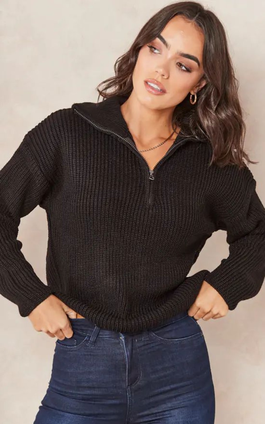 Knitwear * | Wholesale Jenerique Oversize Zip High Neck Jumper In Black