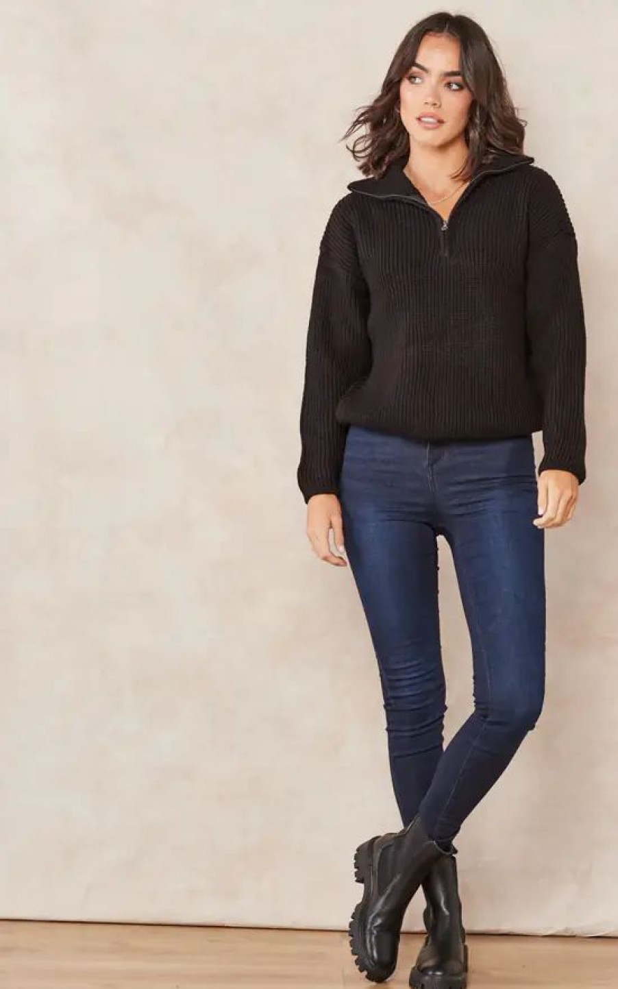 Knitwear * | Wholesale Jenerique Oversize Zip High Neck Jumper In Black