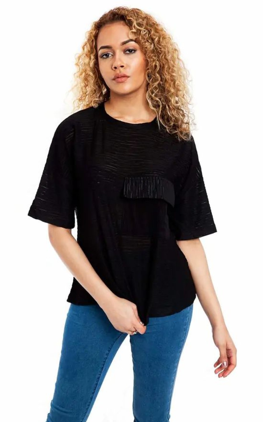 Tops * | Promo Loes House Oversized Box Pocket Top In Black