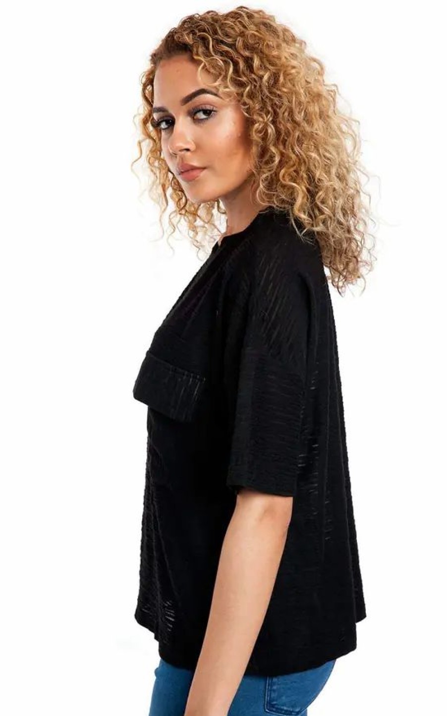 Tops * | Promo Loes House Oversized Box Pocket Top In Black