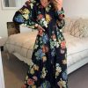 Dresses * | Brand New Cy Boutique Long Sleeve Maxi Shirt Dress In Black Spring Floral Print