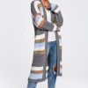 Knitwear * | Buy Moe Long Open Front Cardigan In Grey Multi Stripe