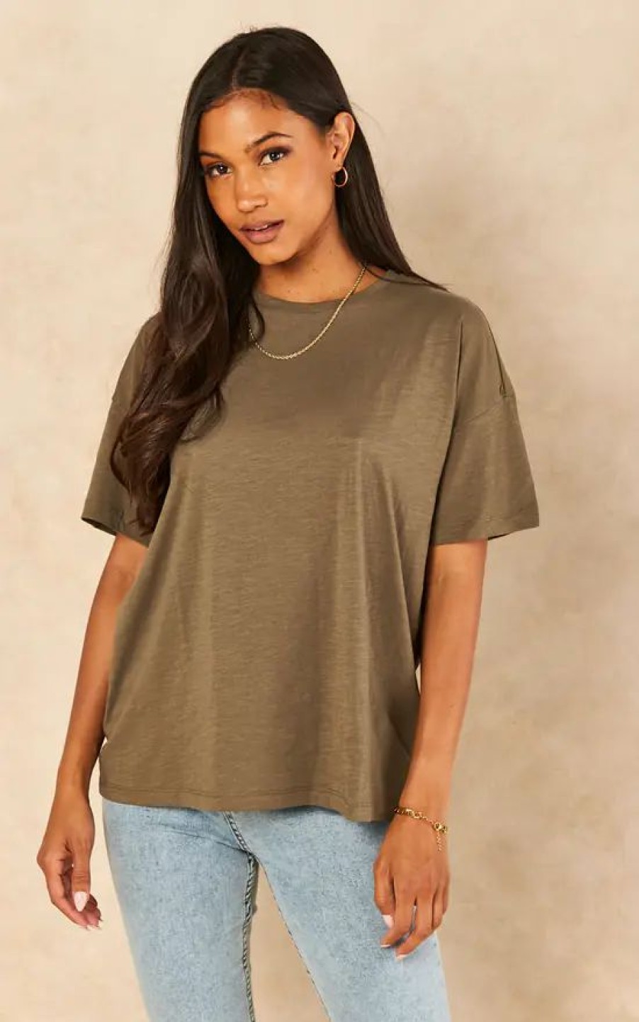 Tops * | Best Reviews Of Noisy May Short Sleeve Oversized T Shirt In Khaki