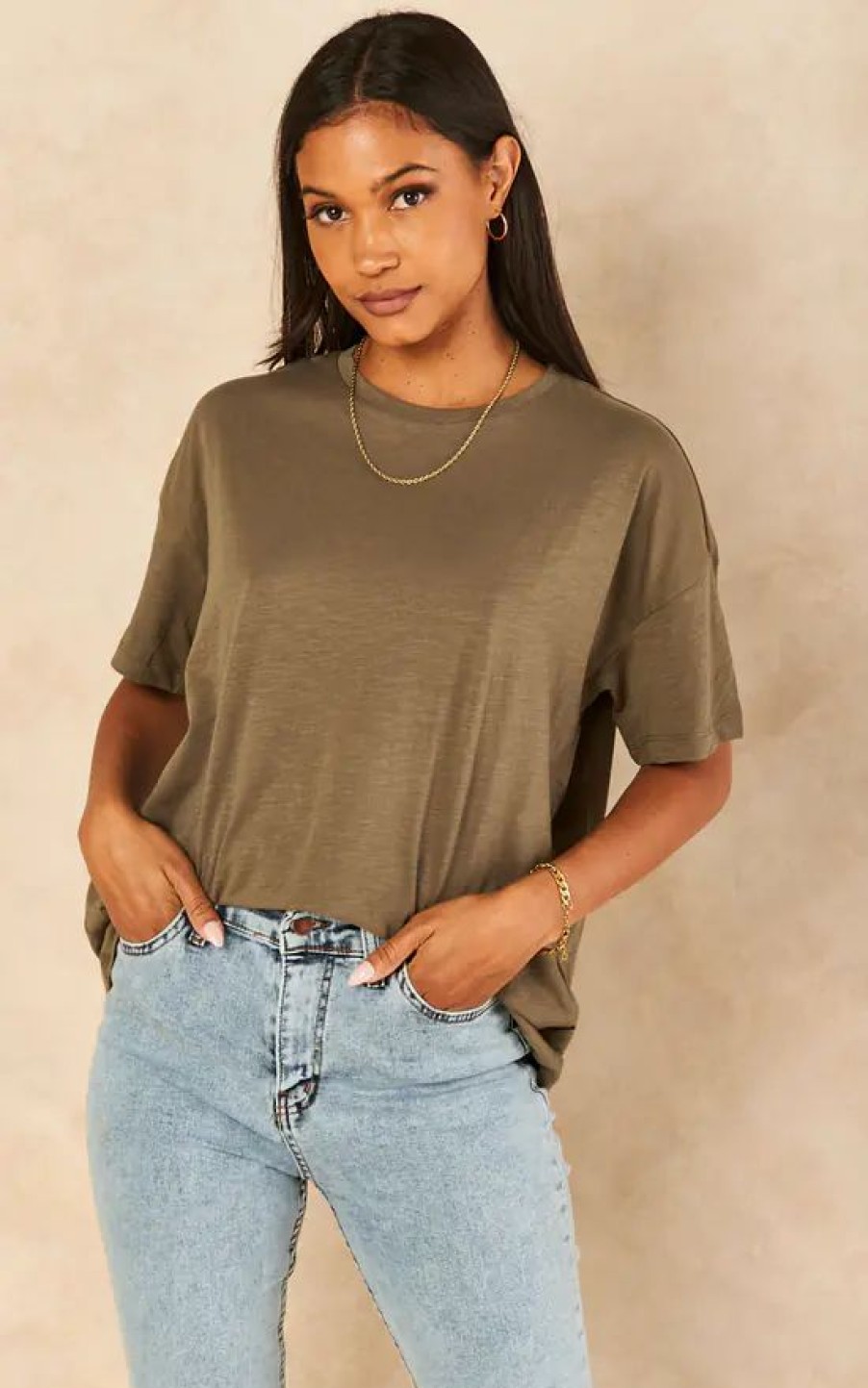 Tops * | Best Reviews Of Noisy May Short Sleeve Oversized T Shirt In Khaki