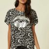 Tops * | Budget Blue Vanilla Kimaaya Silver Lips Oversized Top In Animal Print