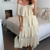 Dresses * | Cheapest Hoxton Gal Plated Oversized Layered Dress In Cream