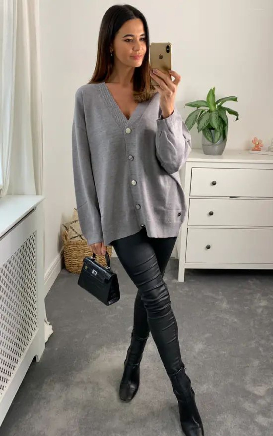 Knitwear * | Cheapest Malissa J Collection Oversized Button Cardigan In Grey