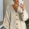 Knitwear * | Cheap Urban Touch Cable Knit Over Size Cardigan Cream