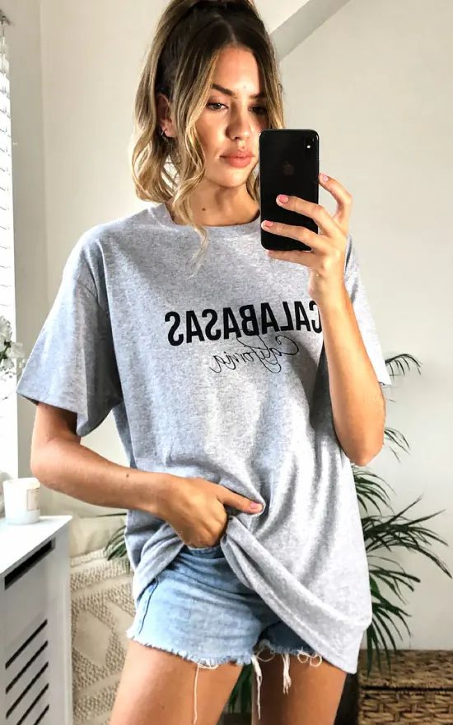 Tops * | Best Pirce Twisted Saint 'Calabasas' Slogan T Shirt In Grey