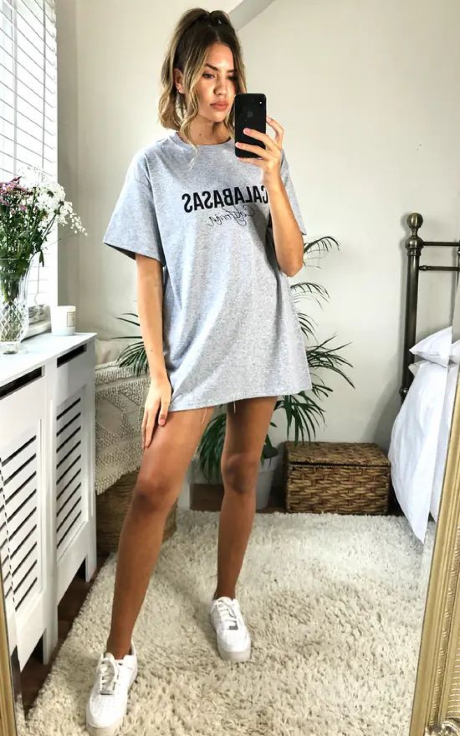 Tops * | Best Pirce Twisted Saint 'Calabasas' Slogan T Shirt In Grey