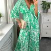 Dresses * | Outlet Hoxton Gal Oversized V Neck Detailed Floral Print Maxi Dress In Green And White