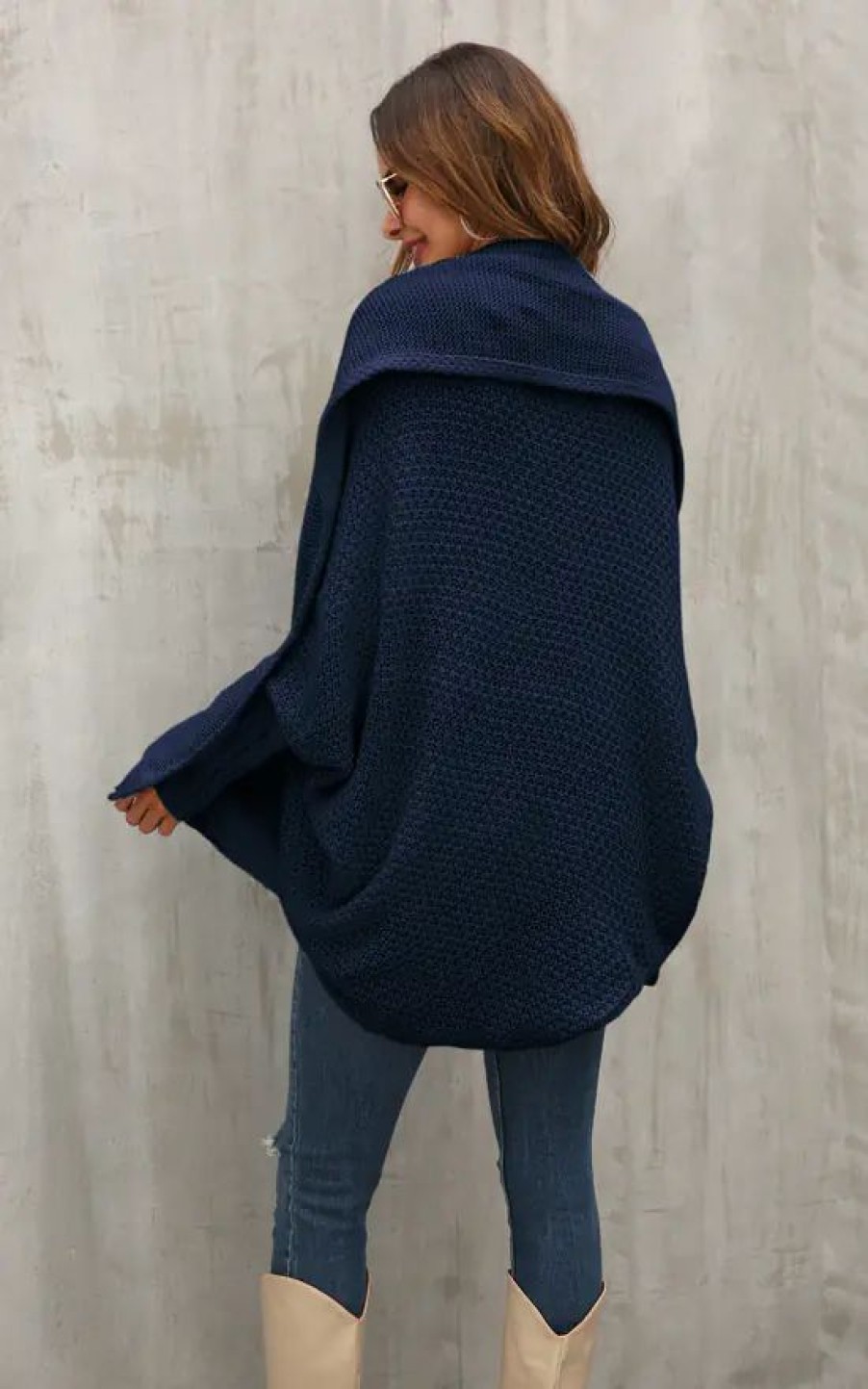 Knitwear * | Discount Fs Collection Chunky Pleat Oversized Cardigan In Navy