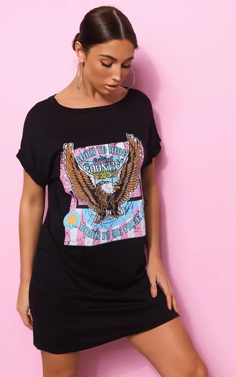 Tops * | Best Pirce The Fashion Bible Black Oversized Tshirt With Born To Ride Slogan