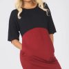 Dresses * | Deals Oops Fashion Oversized Mini Tshirt Dress With Wine/Black Colour Panels