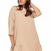 Dresses * | Cheapest By Ooh La La Oversized Mini Dress With 3/4 Sleeves In Beige