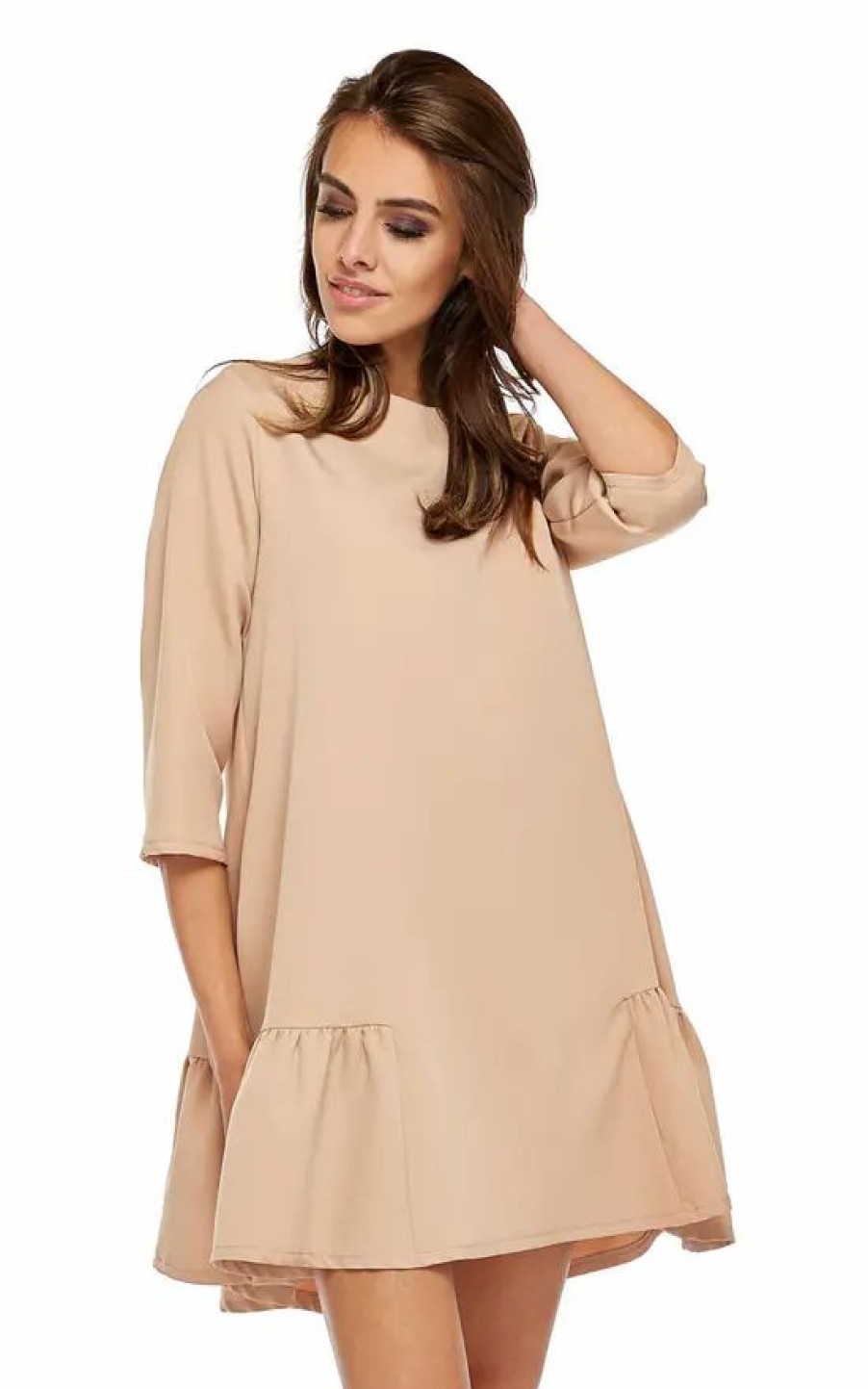 Dresses * | Cheapest By Ooh La La Oversized Mini Dress With 3/4 Sleeves In Beige