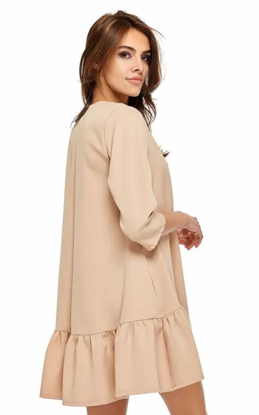 Dresses * | Cheapest By Ooh La La Oversized Mini Dress With 3/4 Sleeves In Beige