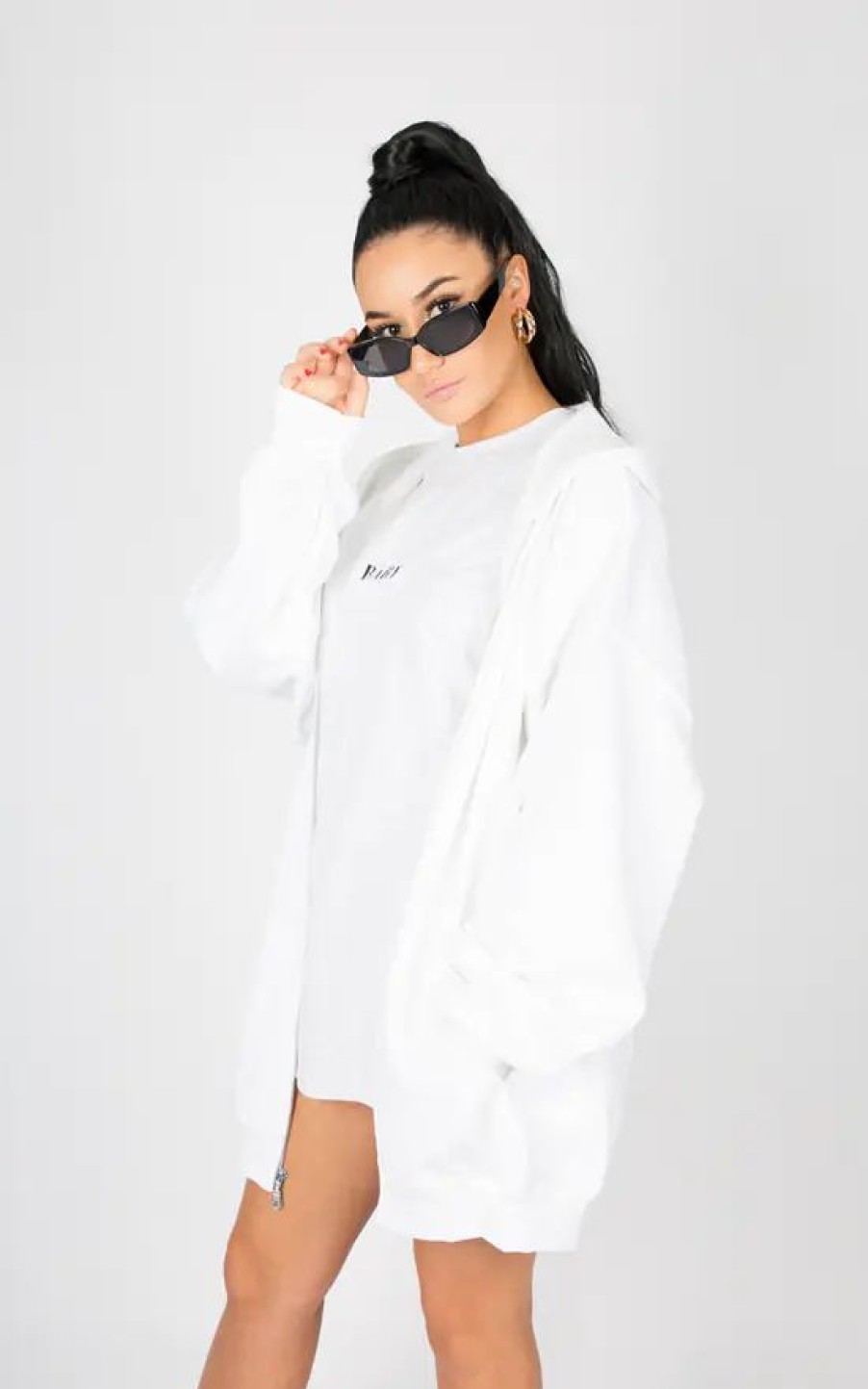 Sweaters & Hoodies * | Top 10 Pharaoh London Oversized Zip Through Hoodie White