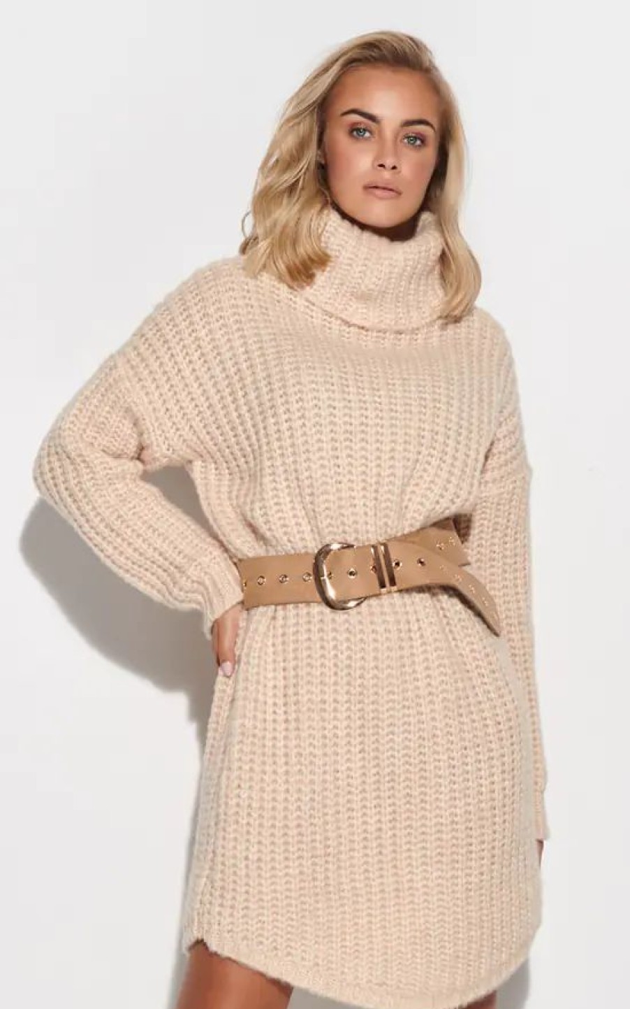 Dresses * | Cheapest Makadamia Knitted Sweater Mini Dress In Beige