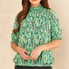 Tops * | Deals Jenerique High Neck Short Sleeve Top In Mint Green Print